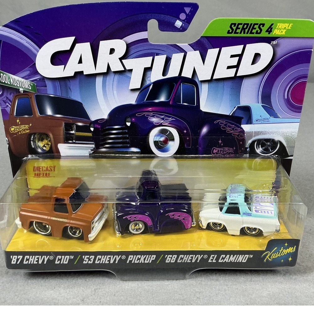 Car Tuned Series 4 Chevy Kustoms Diecast 3 Pack C10 Pickup El Camino New